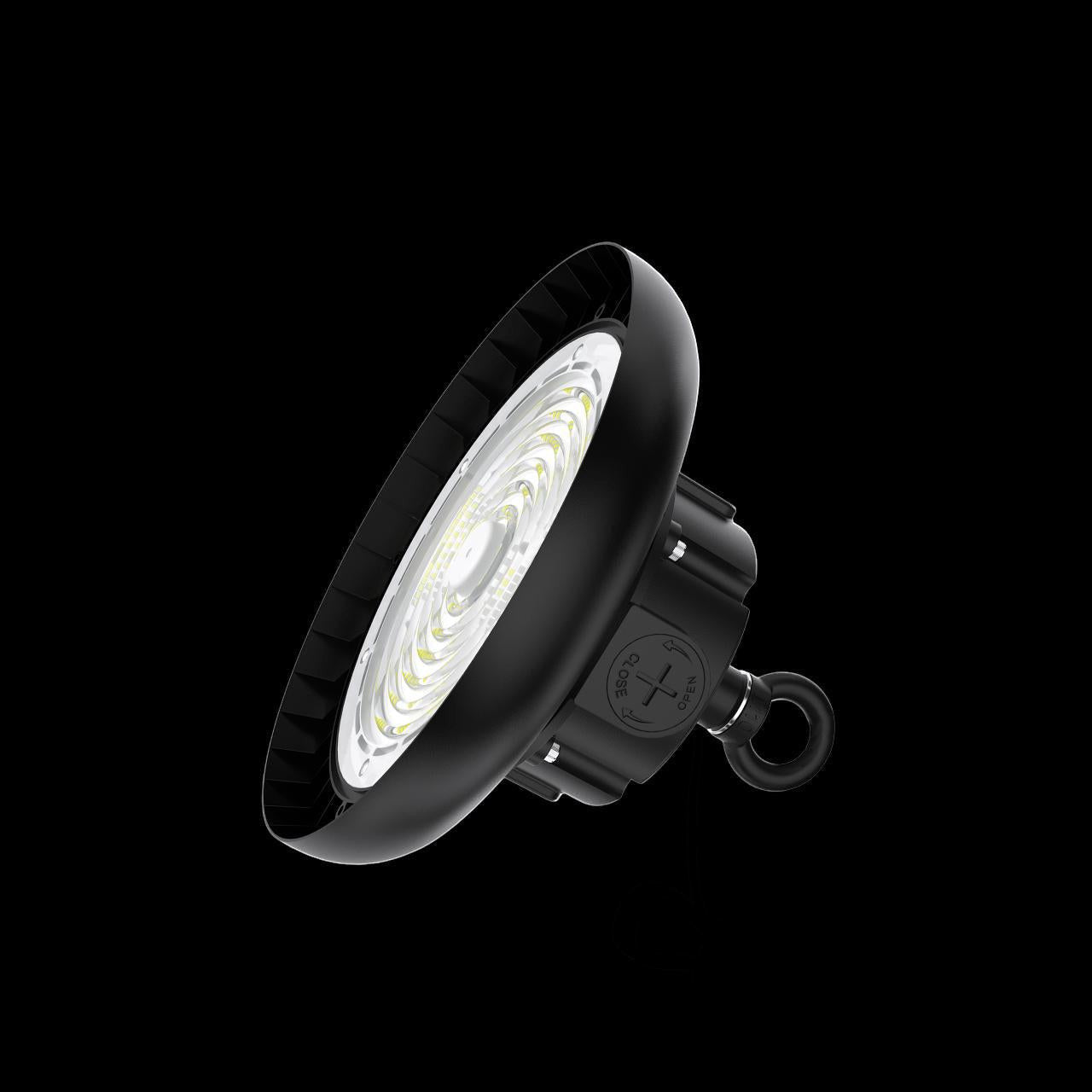 Lysverden LED UFO High Bay 200W industrial light fixture, 4000K neutral white, 90° beam angle, for high ceilings.