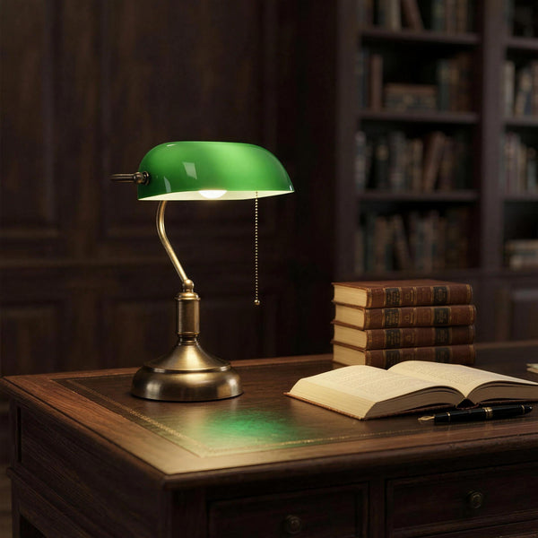 Klassisk Bankerlampe med grønt glass – E27