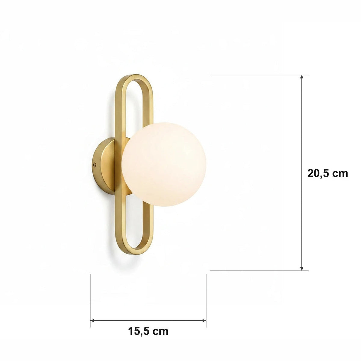 Trevegglampe – justerbar Macaron-spot – målskisse Ø 15,5 cm × H 20,5 cm