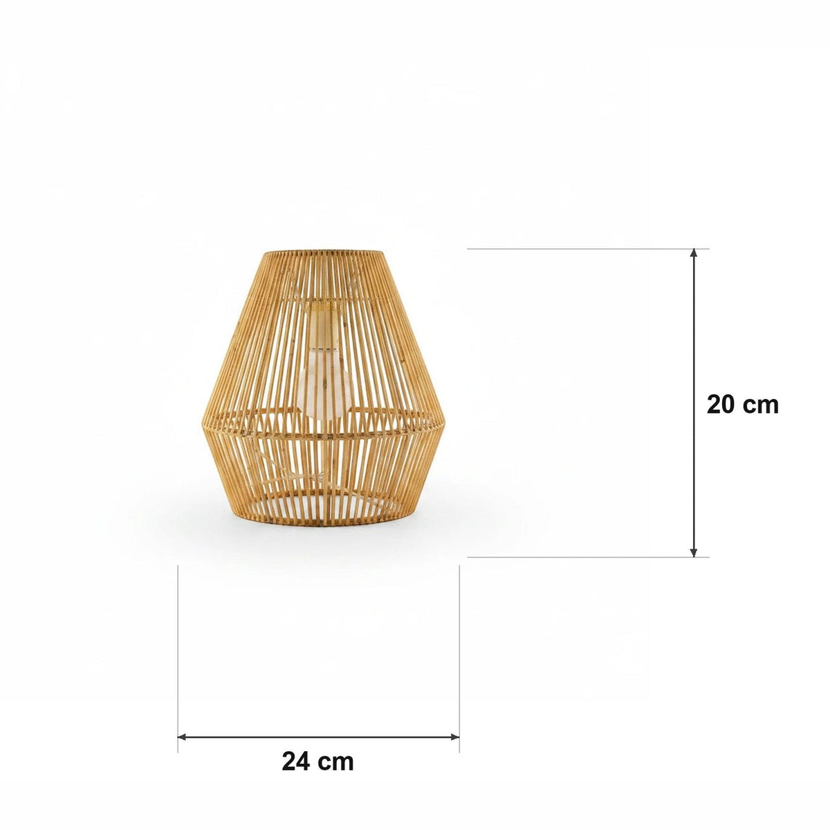 Rottingpendel – blomsterformet skjerm – målskisse Ø 24 cm × H 20 cm