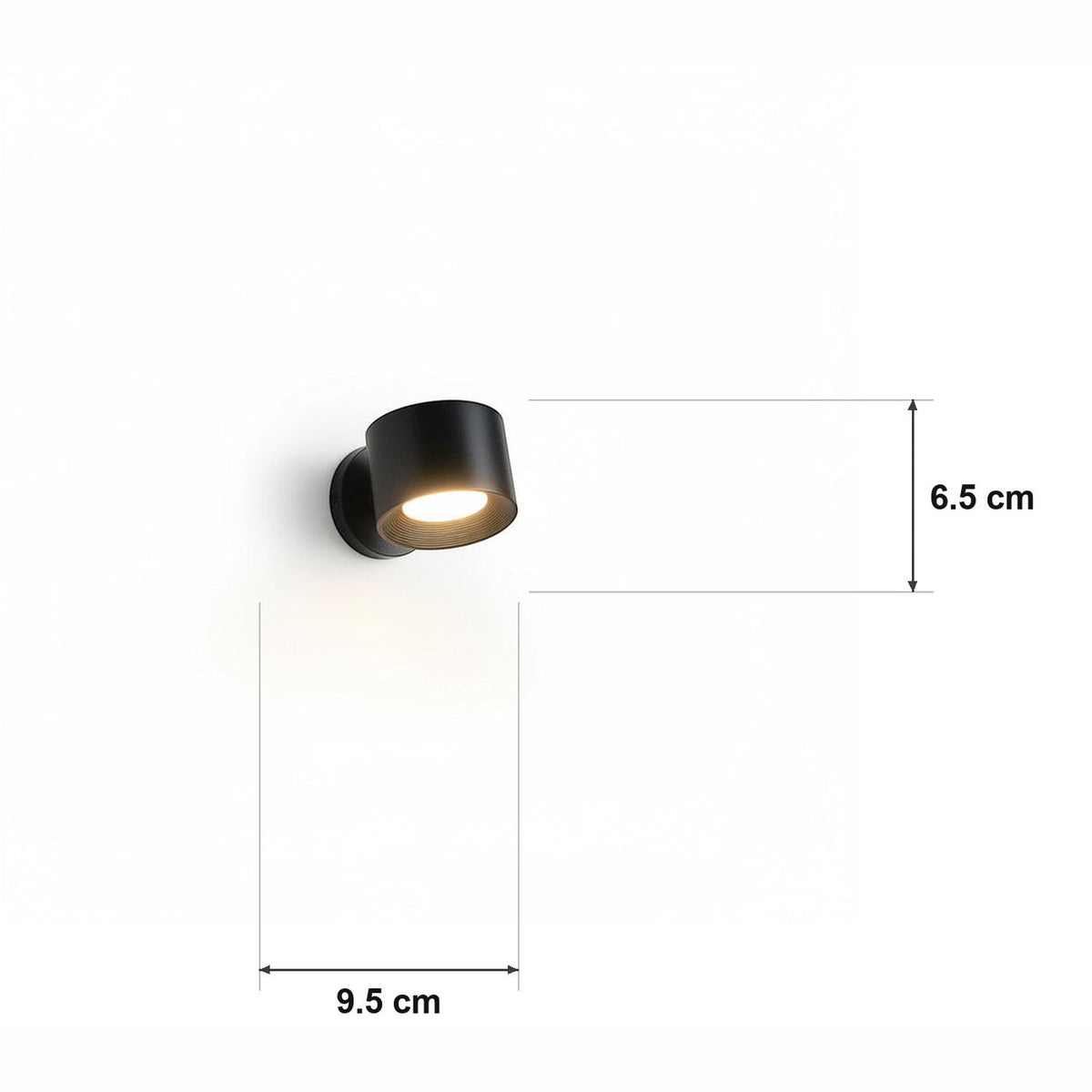 Magnetisk veggspot 360° – touch, fjernkontroll, 3 lysfarger – målskisse Ø 9.5 cm × H 6.5 cm