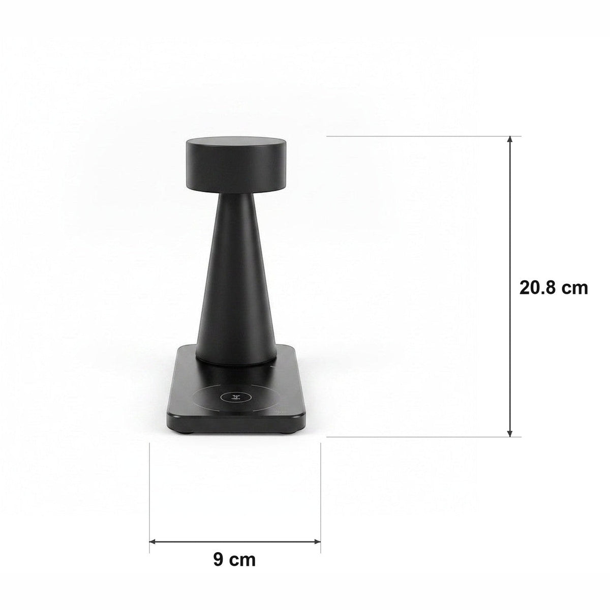 Mini cylindrisk touch-bordlampe – 4 farger, Enkel lading – målskisse Ø 9 cm × H 20.8 cm