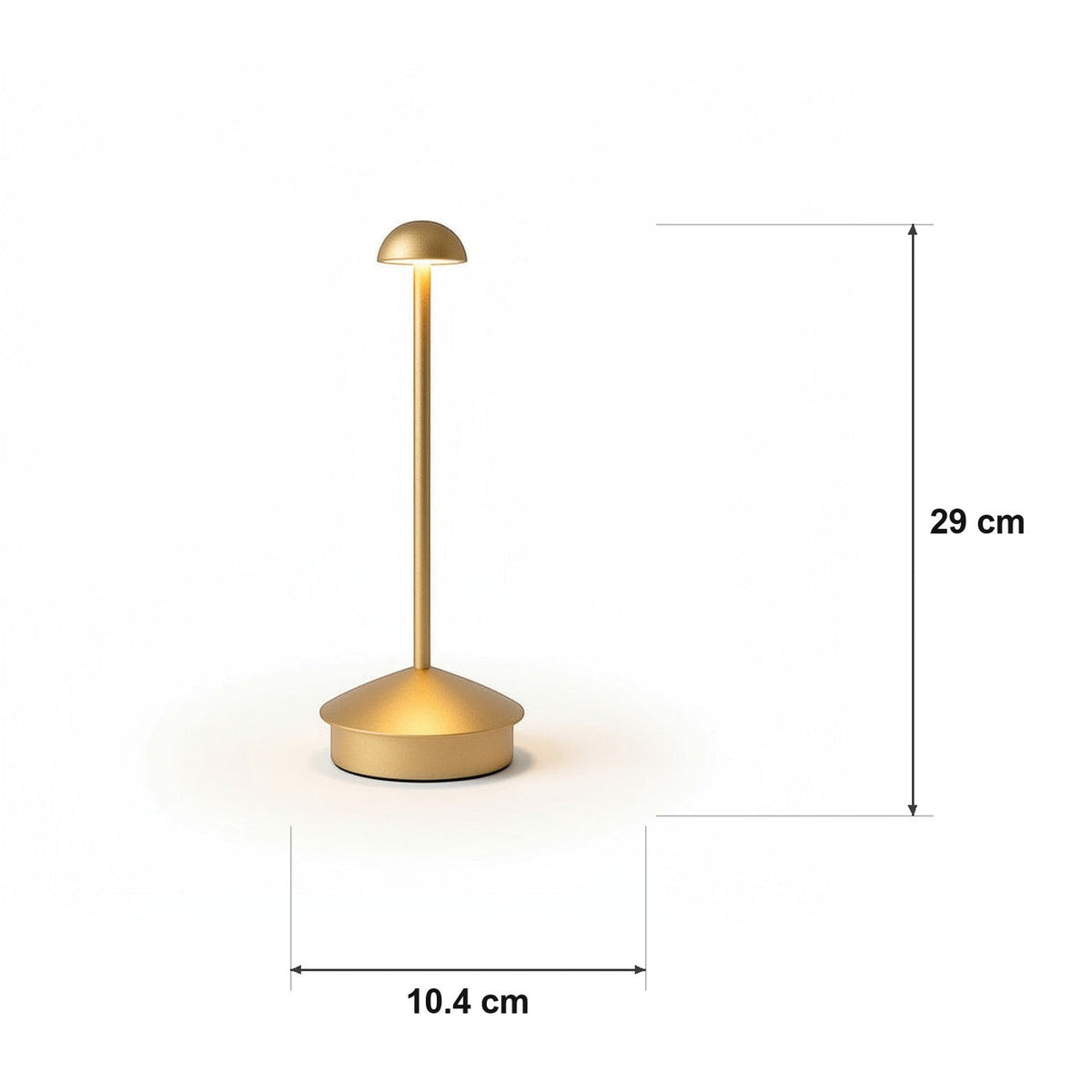 Pinnacle bordlampe (eloksert) – 4 fargetemperaturer, Enkel lading – målskisse Ø 10.4 cm × H 29 cm