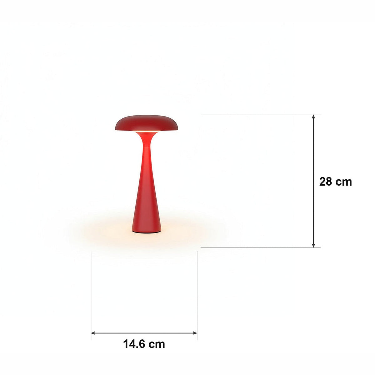 Soppbordlampe flute-form – 3 fargetemperaturer, oppladbar – målskisse Ø 14.6 cm × H 28 cm