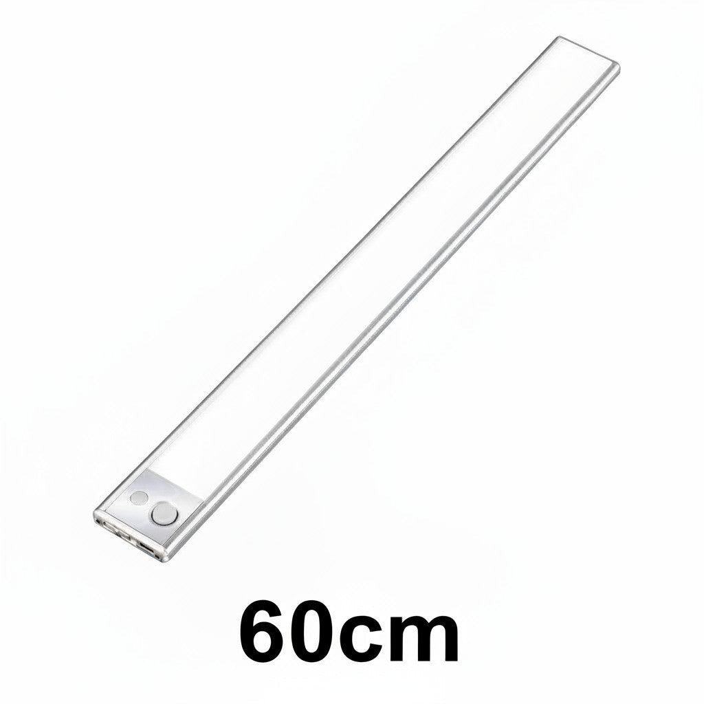 Lysverden 60cm brushed aluminum LED under-cabinet light with motion sensor, USB-C rechargeable.