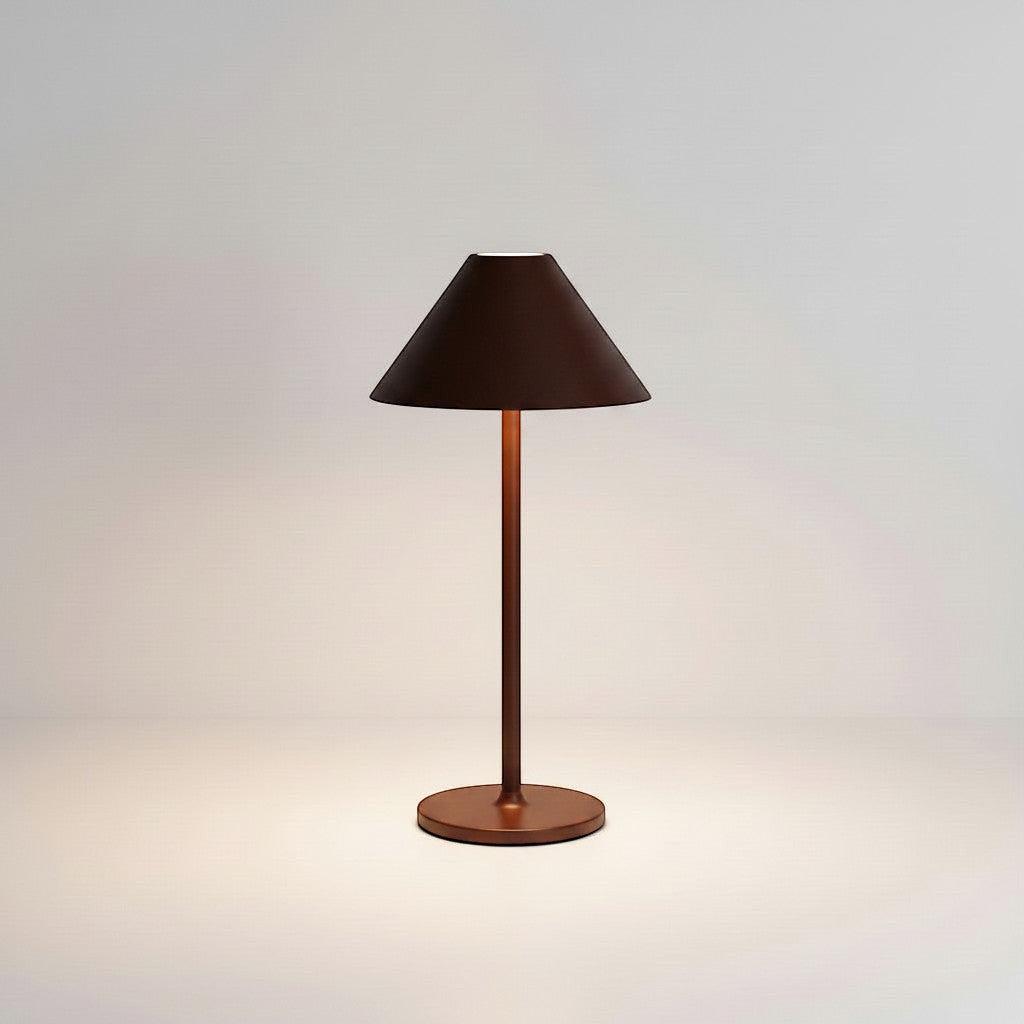 Lysverden dark brown aluminum and PC restaurant lamp with umbrella shade, touch control, 4 color temperatures, and 3-level dimming.