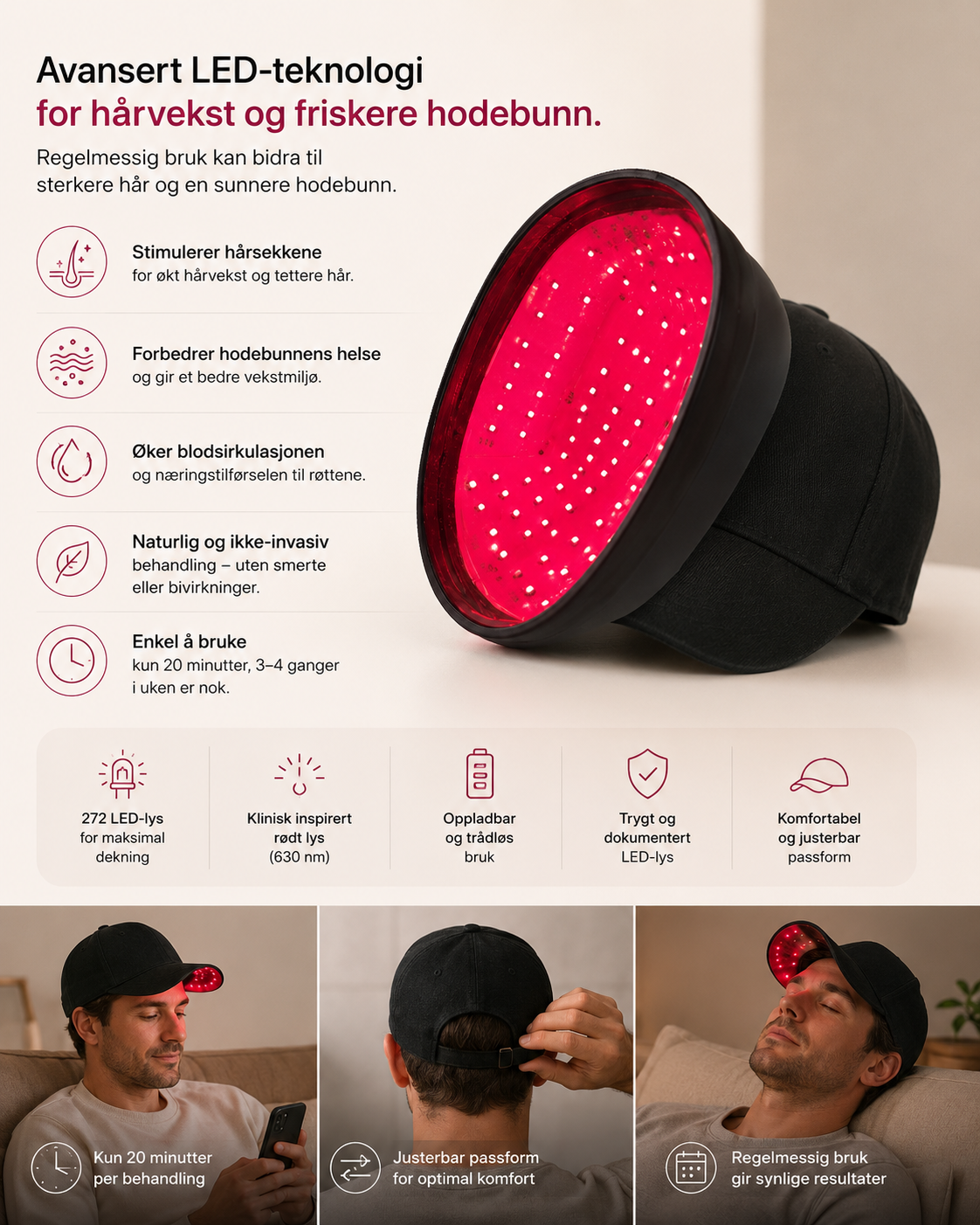 Rødlys terapi caps – Lysterapi for hodet – Red light r8W