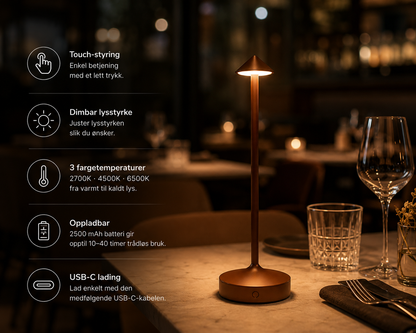 Pinnacle slank touch-bordlampe (lakkert) – 3 fargetemperaturer