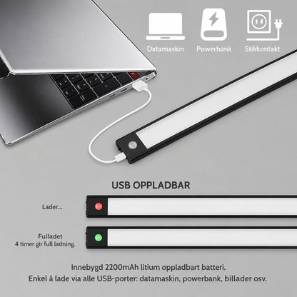 LED skap-belysning med bevegelsessensor – trådløs USB-C oppladbar