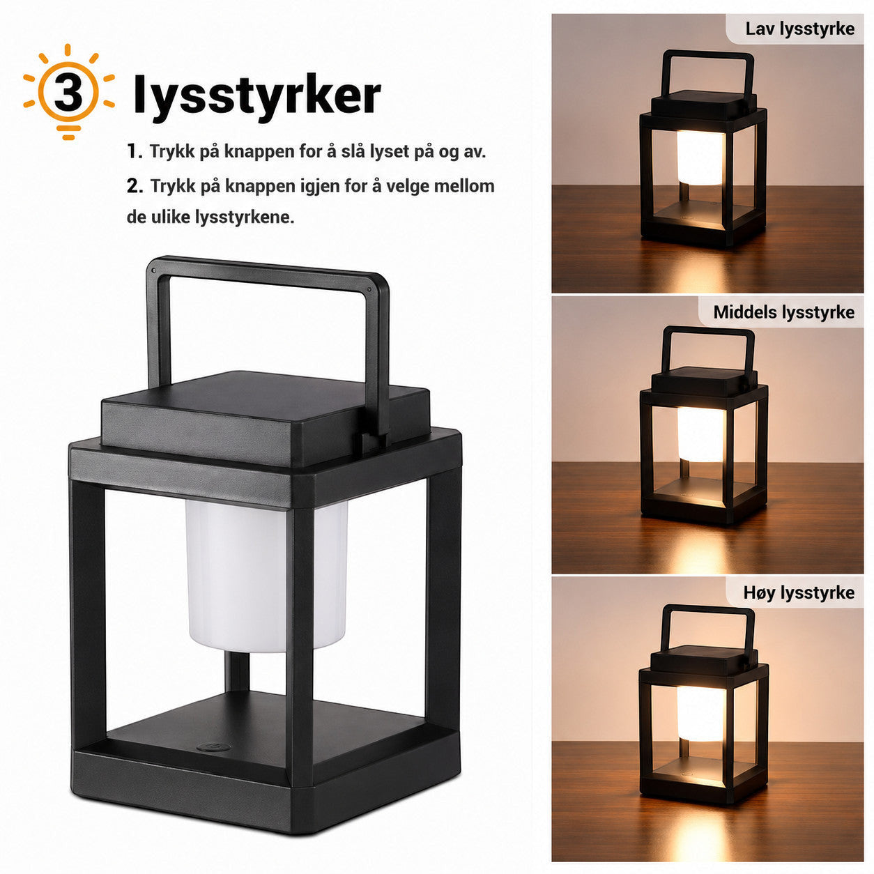 Utelykt med solcelle og USB-lading – IP44, 4800 mAh