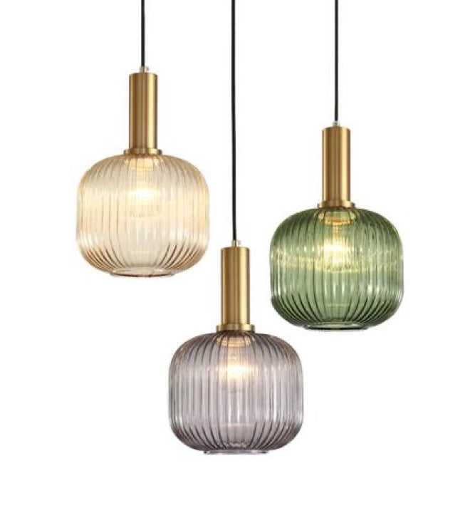 LYS Riflet glass pendellampe – amber/grønn/grå