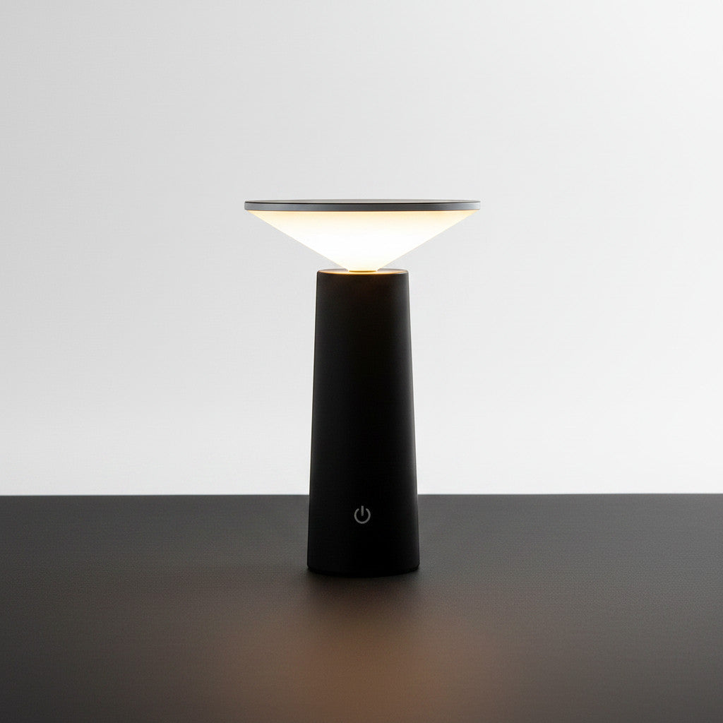 Lysverden sort kjegleformet moderne bordlampe med touch-styring, dimbar, 3 fargetemperaturer, 1200 mAh batteri