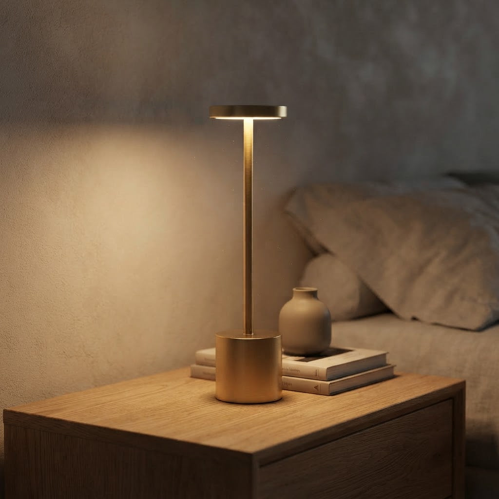Cordless minibordlampe disc-top – 3 størrelser, Enkel lading – tent på nattbord