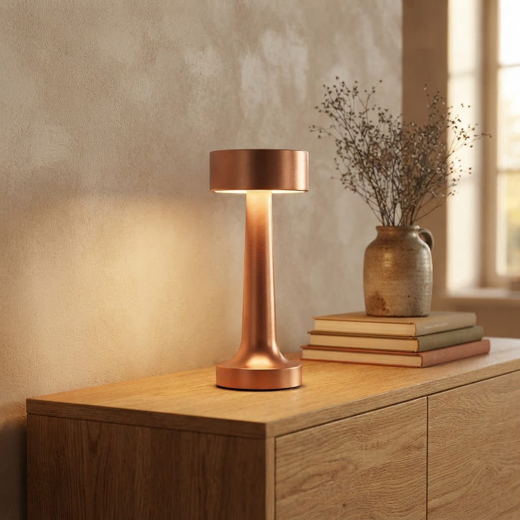 Disc-top cordless bordlampe i børstet aluminium – 4 fargetemperaturer, Enkel lading – tent i skandinavisk hjem