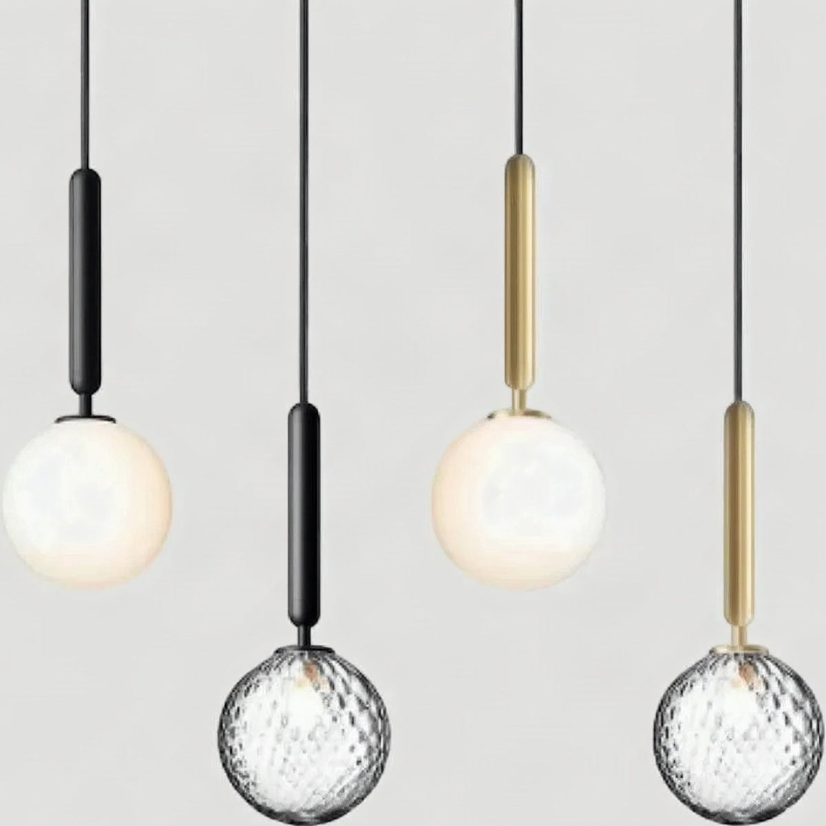 Glasskule pendellampe opal og fasett