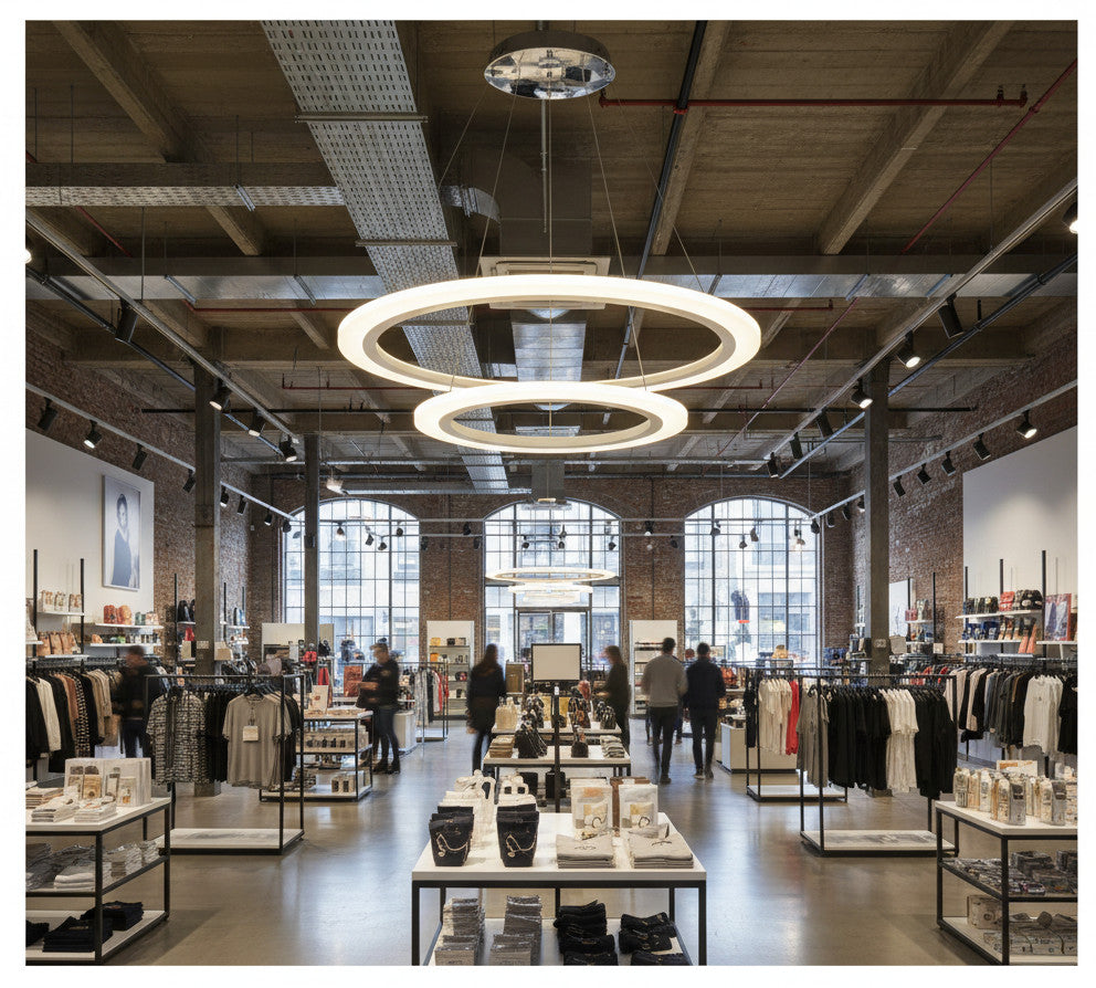 Rund LED pendellampe – ringer i akryl