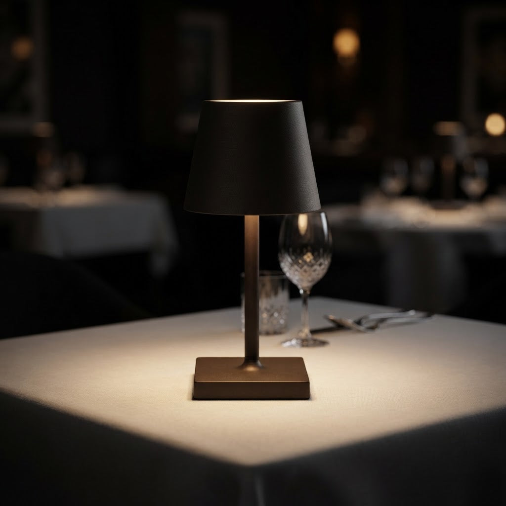 Italiensk restaurantlampe (kompakt) – 5200 mAh 3000 k – tent på restaurantbord