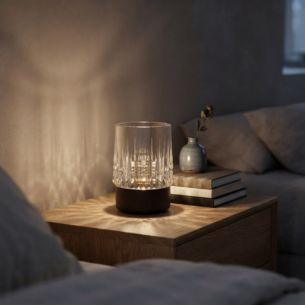Krystall touch-bordlampe – 4 farger, trådløs – tent på nattbord