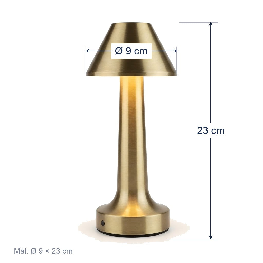 Målskisse av bordlampen: Ø 9 cm skjerm og 23 cm høyde.