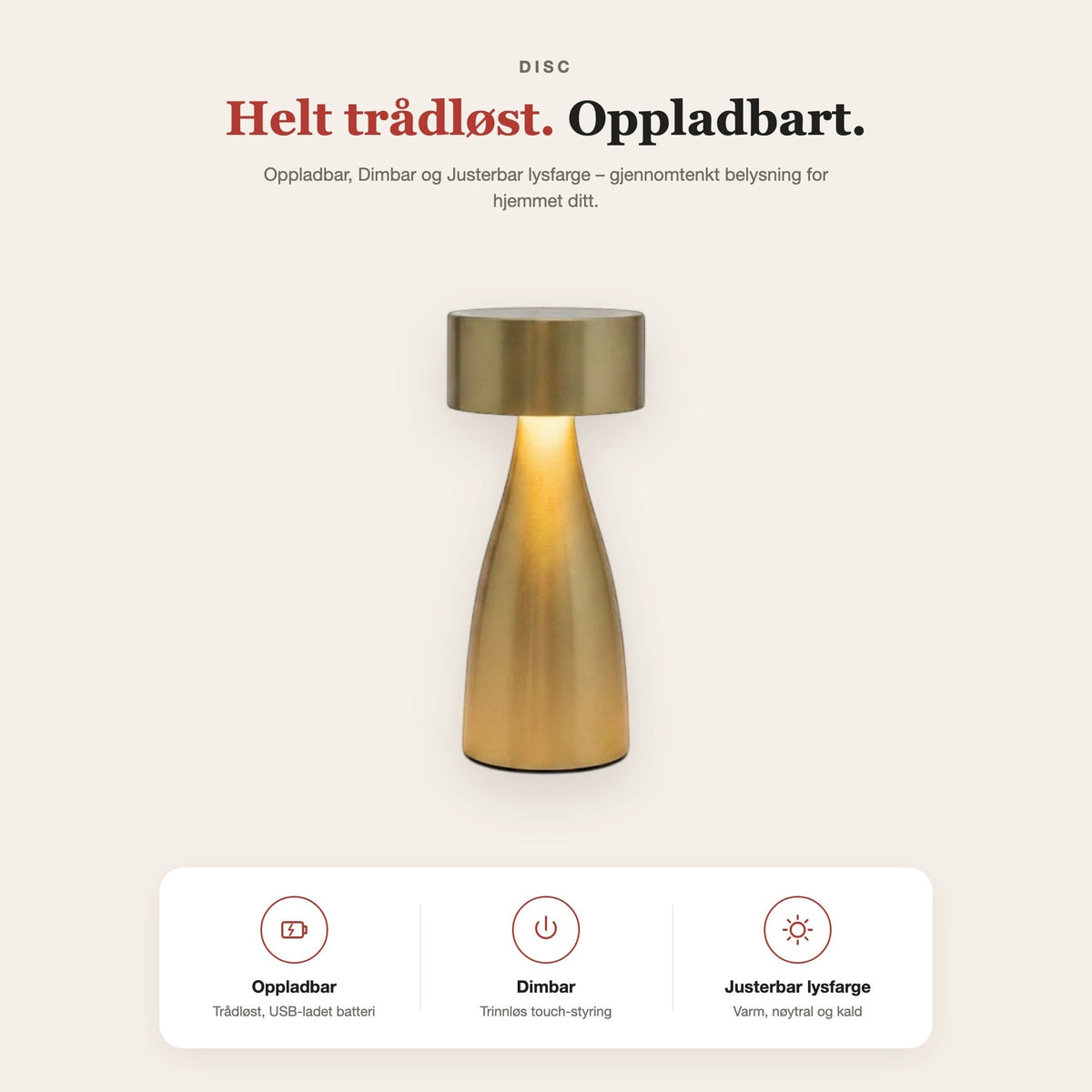 Disc-top fløyte-bordlampe i børstet aluminium – funksjoner og fordeler