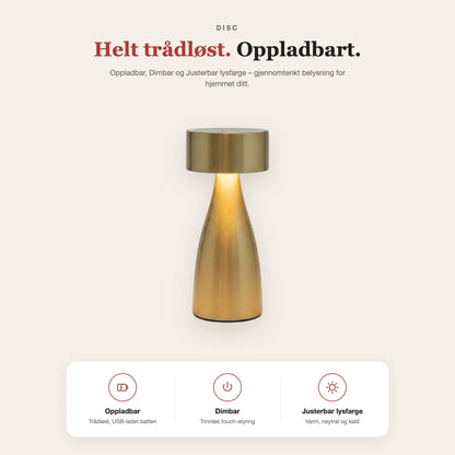 Disc-top fløyte-bordlampe i børstet aluminium – funksjoner og fordeler