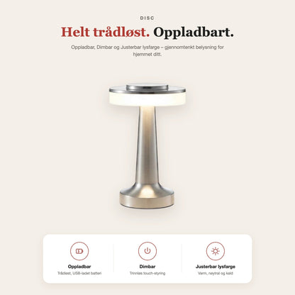 Disc-top touch-bordlampe i metall – funksjoner og fordeler