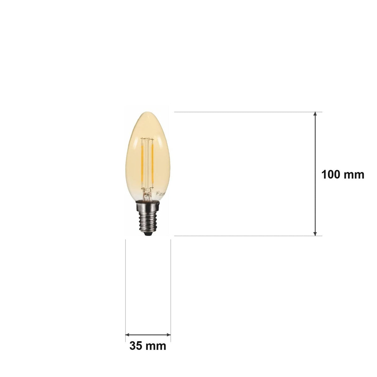 Mål og spesifikasjoner for Filament LED-kertepære B35 – E14