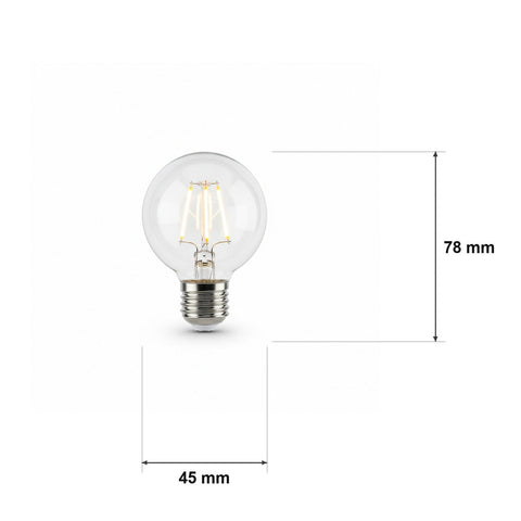 Mål og spesifikasjoner for Filament LED-kulepære P45 – E27 / E14