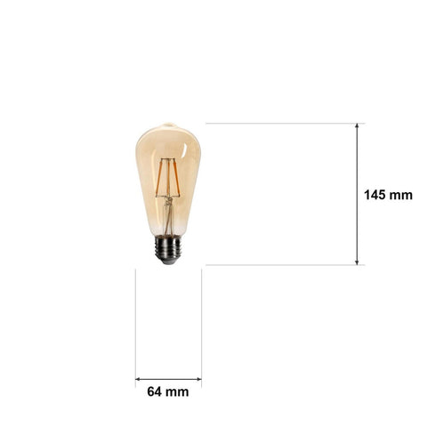 Mål og spesifikasjoner for Filament LED-pære ST64 – vintage edison-rør, E27