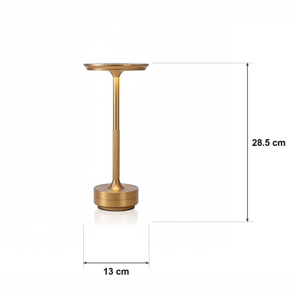 Mål og spesifikasjoner for Flat-top cordless bordlampe i børstet aluminium – 3 fargetemperaturer