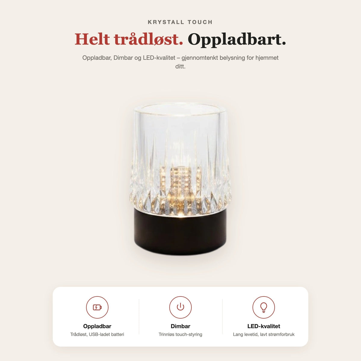 Krystall touch-bordlampe – funksjoner og fordeler