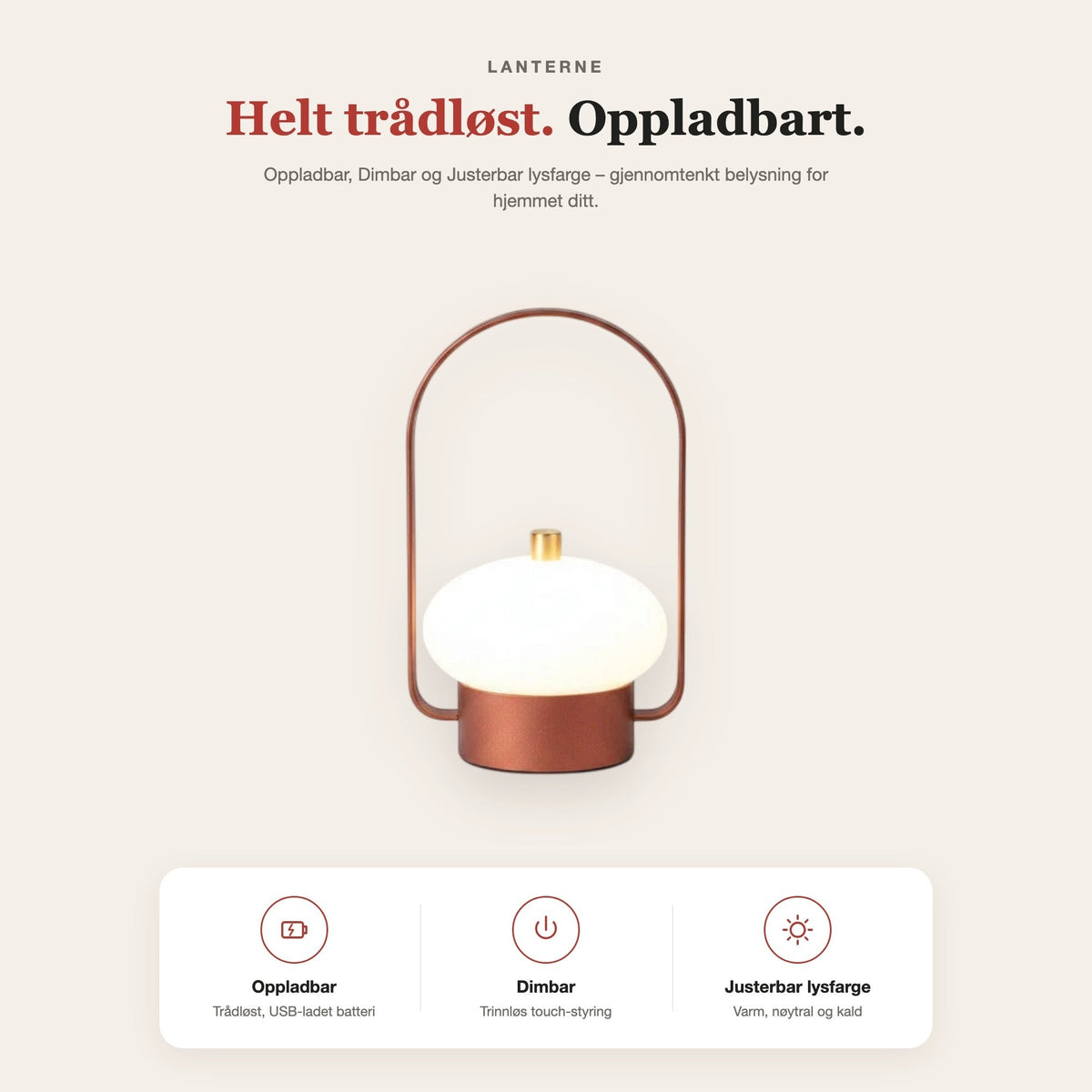Lanterne-bordlampe i metall med håndtak – funksjoner og fordeler