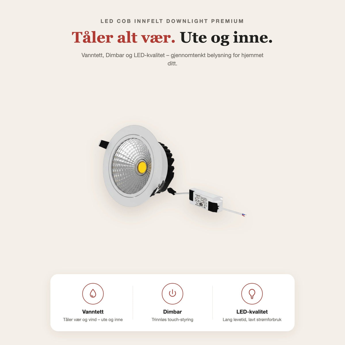 LED COB innfelt downlight premium – funksjoner og fordeler