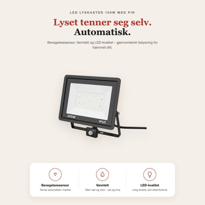 LED lyskaster 100W med PIR-sensor – funksjoner og fordeler