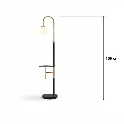 Buegulvlampe med opalkule – målskisse H 160 cm