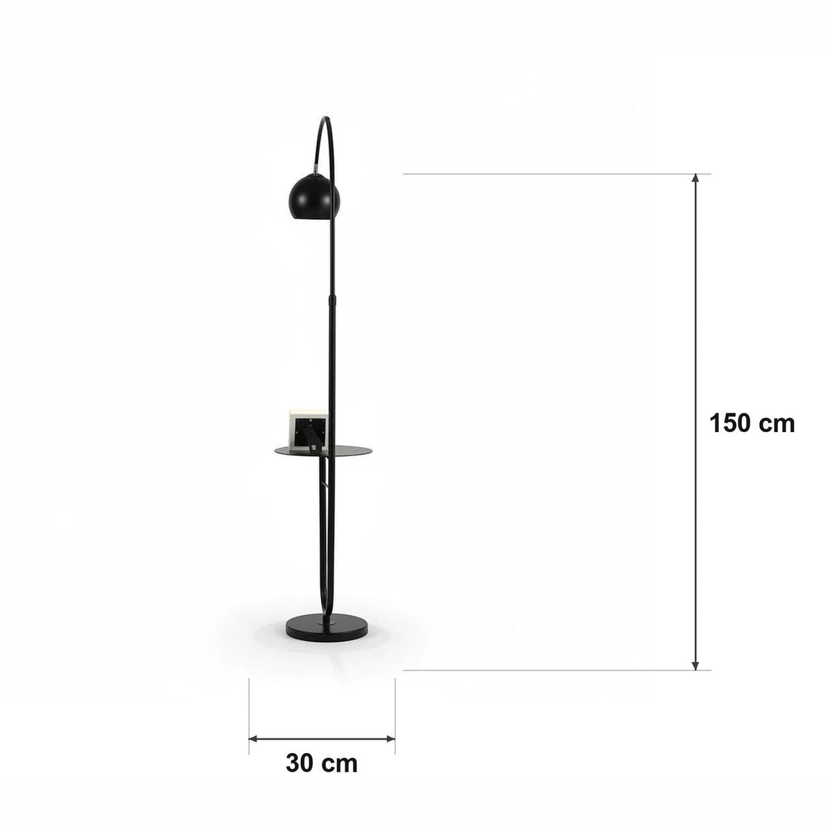 Buelampe med steinfot og glasskuppel – målskisse Ø 30 cm × H 150 cm