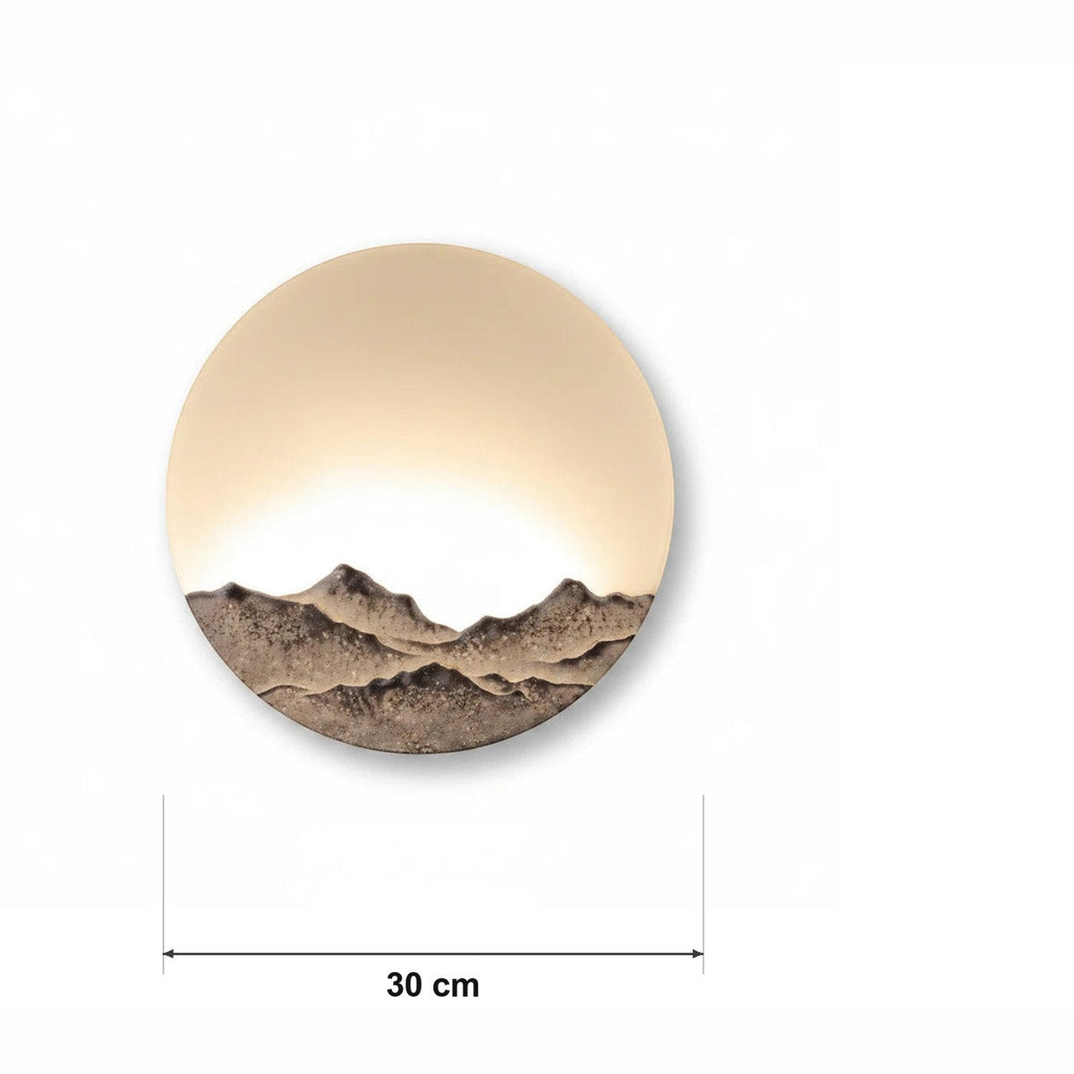 Fjell vegglampe – LED måne- og fjellrelieff – målskisse Ø 30 cm