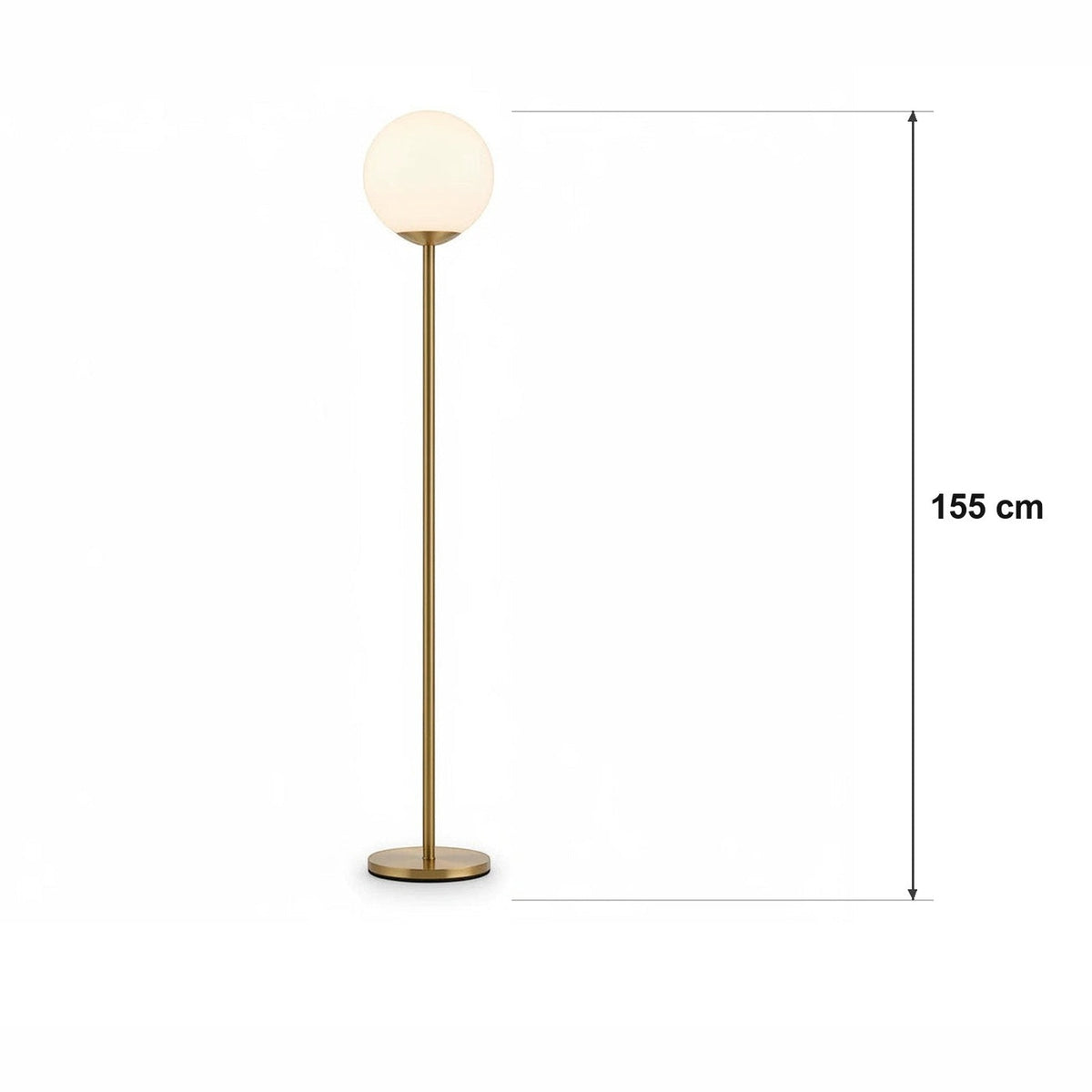 Gulvlampe med opalkule – målskisse H 155 cm