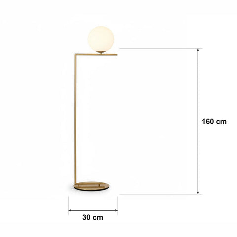 Mål og spesifikasjoner for Gulvlampe med opalkule og sidebord
