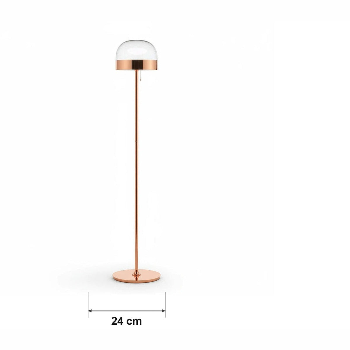 Lampe med glasskuppel – gull/grå – målskisse Ø 24 cm