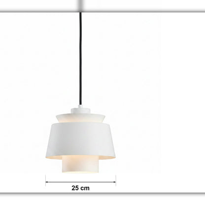 Metallpendel – trommel i sort, gull og hvit – målskisse Ø 25 cm