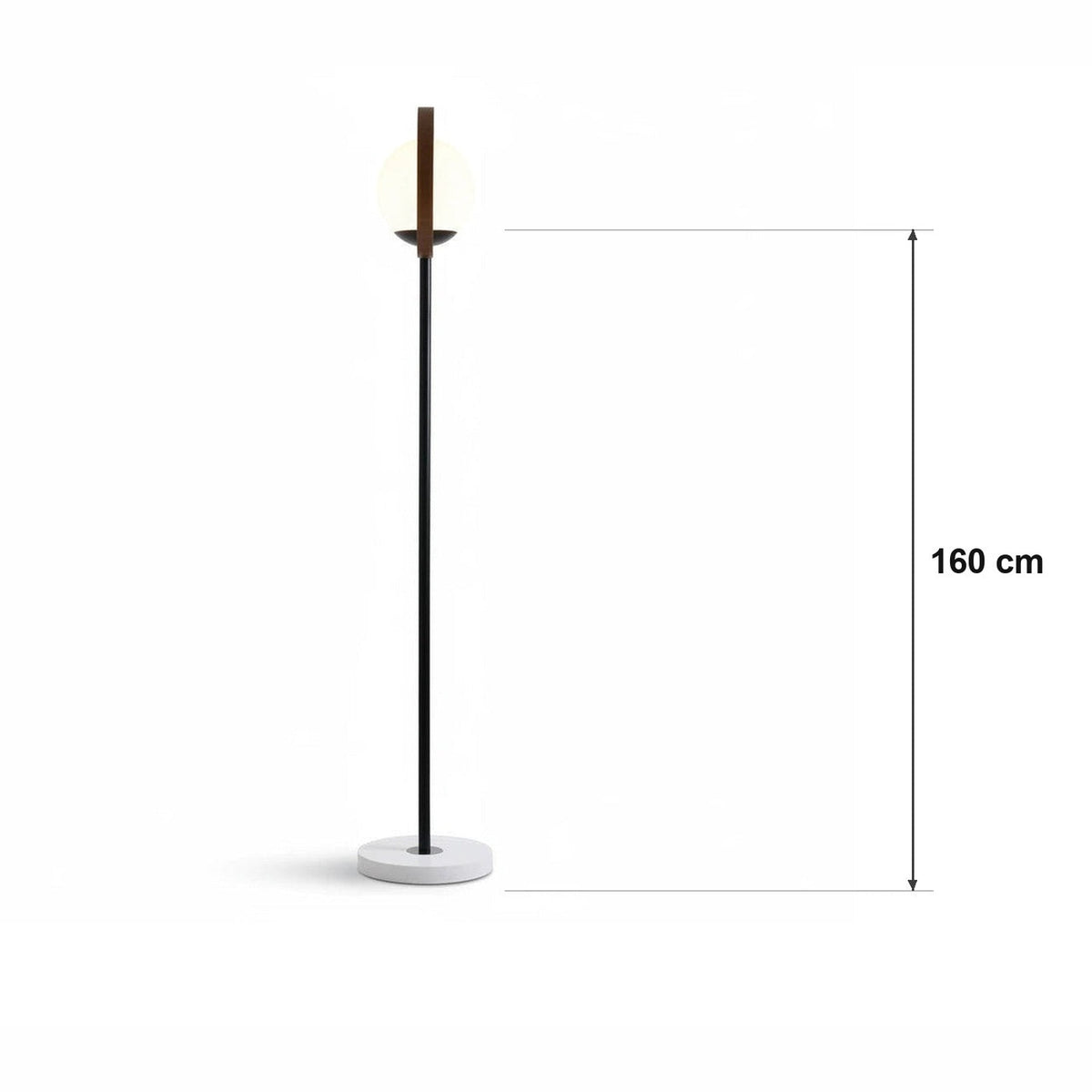 Ringgulvlampe med opalkule – målskisse H 160 cm