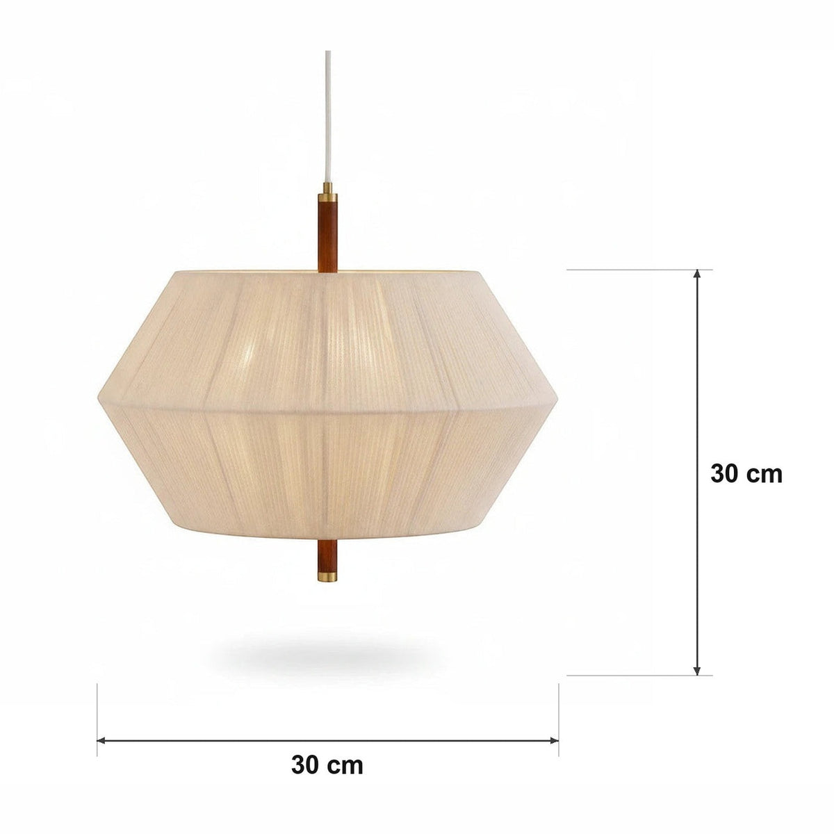 Rottingpendel – avrundet trommel i naturhvit – målskisse Ø 30 cm × H 30 cm