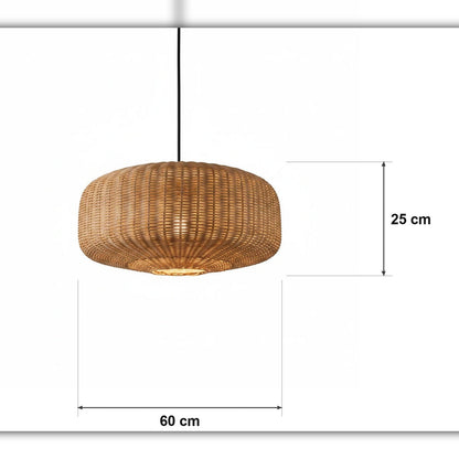 Rottingpendel – flat trommel i naturrotting – målskisse Ø 60 cm × H 25 cm