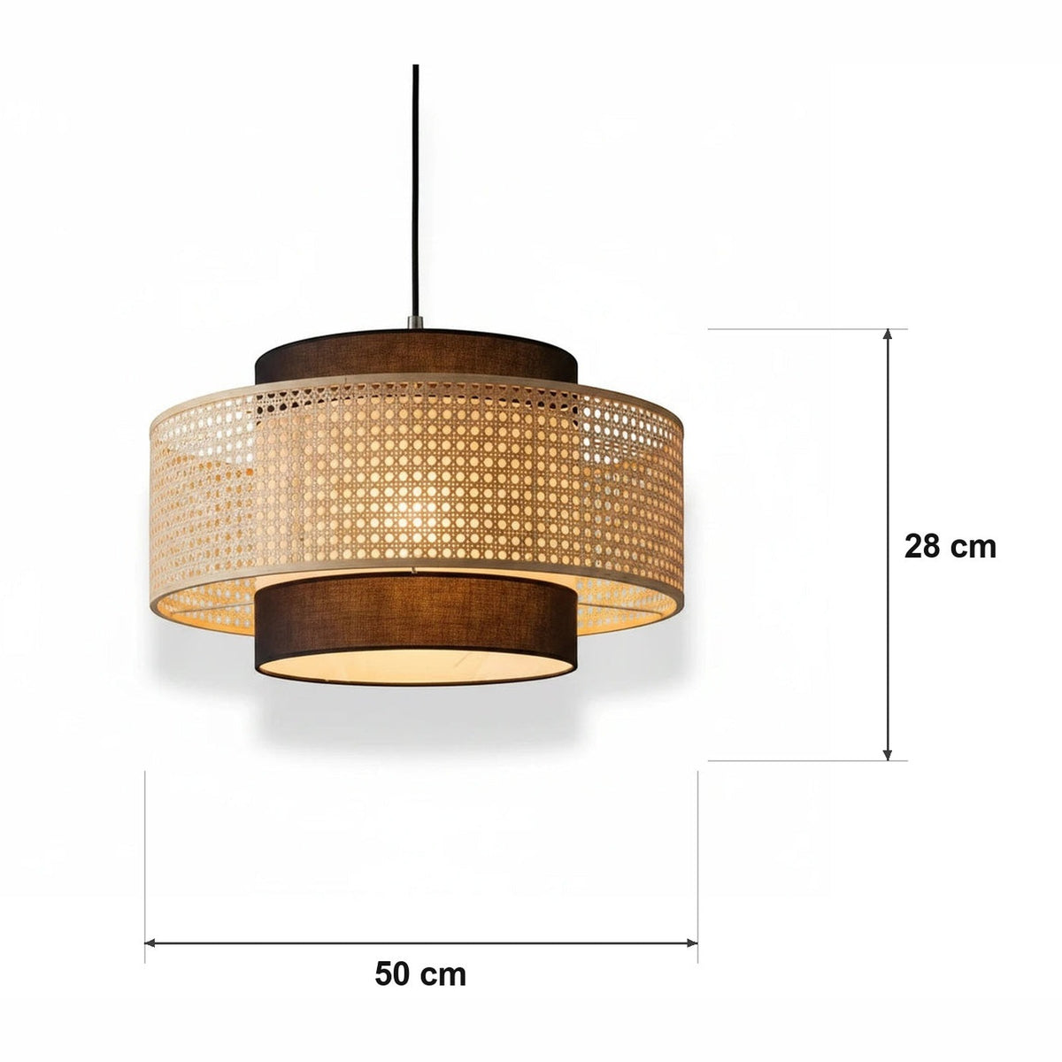 Rottingpendel – rund trommel med treramme – målskisse Ø 50 cm × H 28 cm