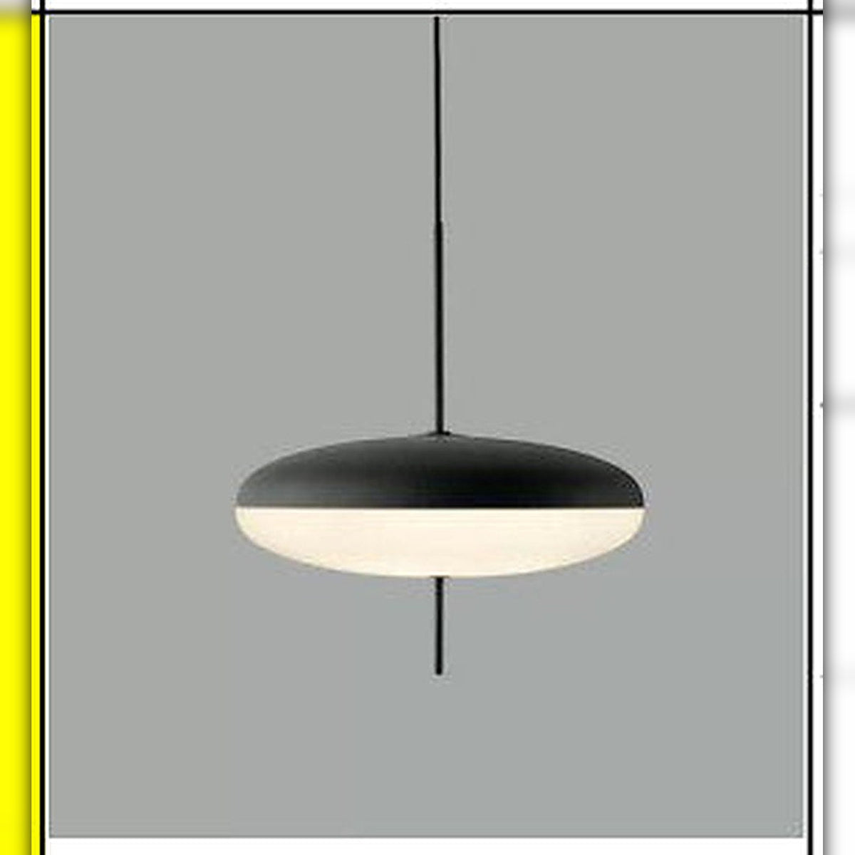 Flat sort skålformet pendellampe med hvit lysende diffusor