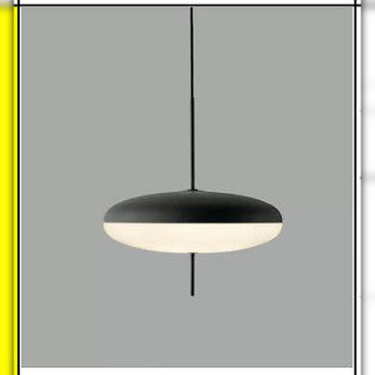 Flat sort skålformet pendellampe med hvit lysende diffusor