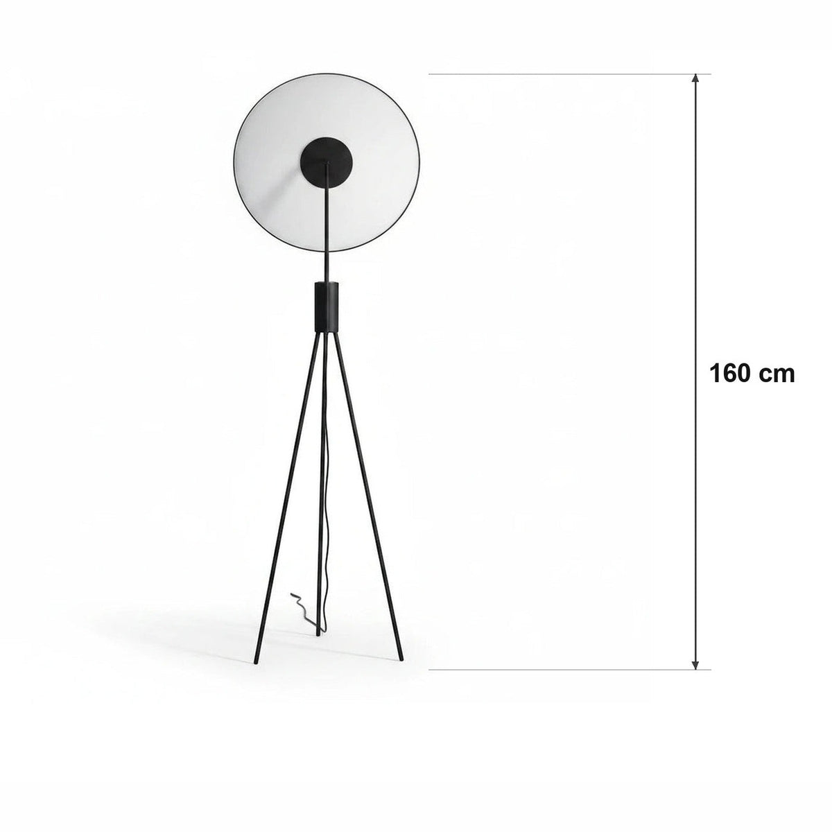 Trebent uplight-gulvlampe i sort – målskisse H 160 cm