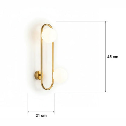 Vegglampe med glasskuler i ring – midt-century – målskisse Ø 21 cm × H 45 cm