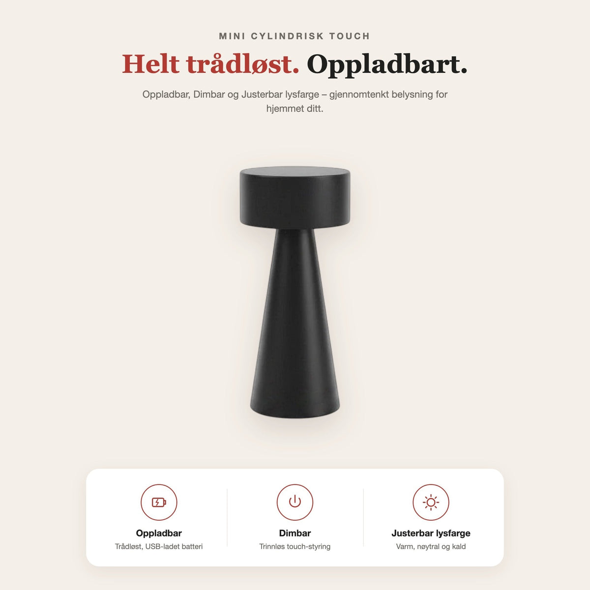 Mini cylindrisk touch-bordlampe – funksjoner og fordeler